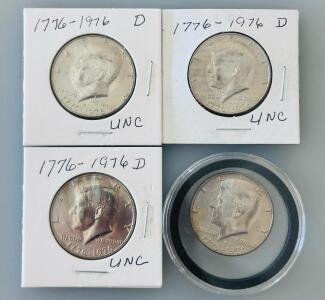 1976-D Kennedy Half Dollar Set, UNC, Bicentennial, Denver Mint, 4-Coin Lot