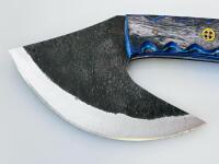 Custom Damascus Steel Ulu Knife With Resin Handle And Leather Sheath - 3