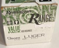 Remington Range 9mm Luger 115gr FMJ 100 Rounds Brass Case Centerfire Ammunition Value Pack - 2