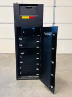 AMSEC Deposit Safe, 8 Locking Drawers, Drop Slot, ESL Audit Electronic Lock, Serial 02777888 (has Key and Code) 20"x20"x 54.5"