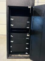 AMSEC Deposit Safe, 8 Locking Drawers, Drop Slot, ESL Audit Electronic Lock, Serial 02777888 (has Key and Code) 20"x20"x 54.5" - 3