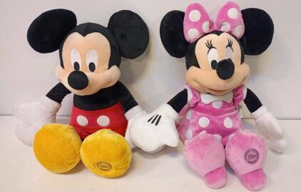 Disney Store 17" Mickey & Minnie Mouse Plush Pair - Authentic, Classic Characters, Stamped Feet