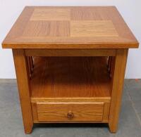 Mission Style Oak End Table With Drawer And Lower Shelf, 24" x 28" x 24"