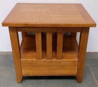 Mission Style Oak End Table With Drawer And Lower Shelf, 24" x 28" x 24" - 2
