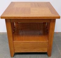 Mission Style Oak End Table With Drawer And Lower Shelf, 24" x 28" x 24" - 3