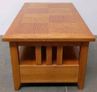 Mission Style Solid Oak Coffee Table With Two Drawers And Shelf, 48" x 24" x 19" - 2