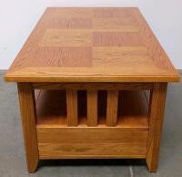 Mission Style Solid Oak Coffee Table With Two Drawers And Shelf, 48" x 24" x 19" - 4