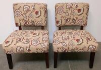 Pair Of Floral Pattern Armless Accent Chairs, Wooden Legs, Beige Upholstery, 32"x24"x30"