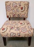 Pair Of Floral Pattern Armless Accent Chairs, Wooden Legs, Beige Upholstery, 32"x24"x30" - 2