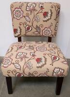 Pair Of Floral Pattern Armless Accent Chairs, Wooden Legs, Beige Upholstery, 32"x24"x30" - 3