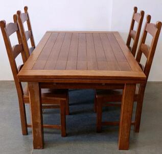 Solid Wood Dining Table Set With 4 Ladder-Back Chairs, Medium Brown, Traditional Rustic Style