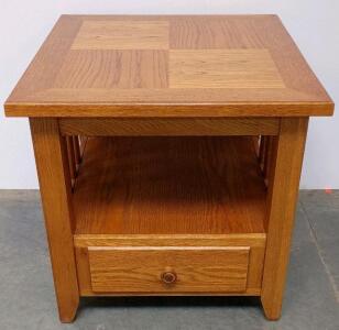 Mission Style Oak End Table With Drawer And Lower Shelf, 24" x 28" x 24"