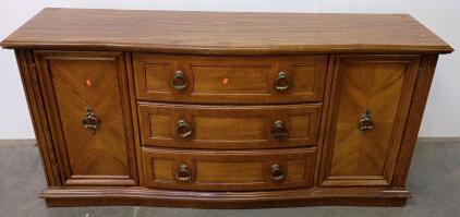 Traditional 3-Drawer Sideboard Buffet With 2 Cabinets, Brass Hardware, 68" Wide, Wood Veneer