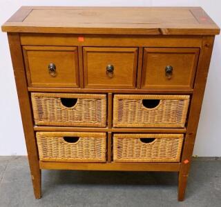 Wood & Wicker Dresser/Chest with 3 Wood Drawers and 4 Wicker Baskets, Approx. 50" W x 18" D x 32" H