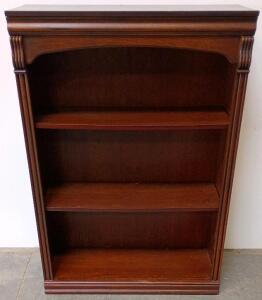 Traditional 3-Shelf Wooden Bookcase, Dark Cherry Finish, 44" x 34", Decorative Trim
