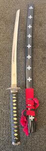 Toledo Spain Decorative Katana Sword, 40" Blade, Ornate Guard, Black Lacquer Saya, Red Cord