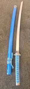 Blue Katana Sword, 40" Overall, Stainless Steel Blade, Ornate Tsuba, Decorative Scabbard