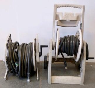 (2) Outdoor Garden Hose Reels With Garden Hoses