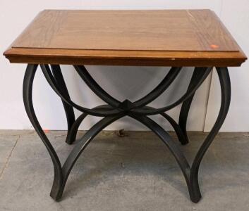 Contemporary Industrial Side Table with Wood Top and Metal Legs