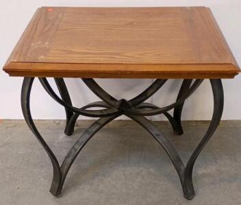 Contemporary Industrial Side Table with Wood Top and Metal Legs