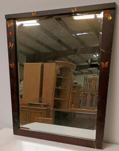 Rectangular Wall Mirror, 36"x28", Wood Frame, Butterfly Decor, Wire Mount, Dark Brown Finish