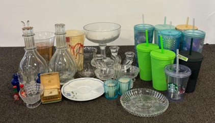 9 Starbucks Studded Tumblers, Vintage Glassware, Westclox Clock & More
