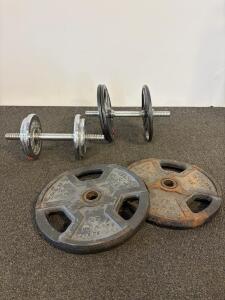 Gold's Gym 25 lb Olympic Weight Plates, Pair, Cast Iron, Three-Grip Design