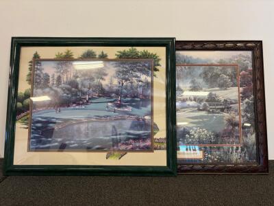 Framed Golf Art by Scott & Landscape Print by Clayton Lloyd, Matched Custom Frames, 32"x26" Each