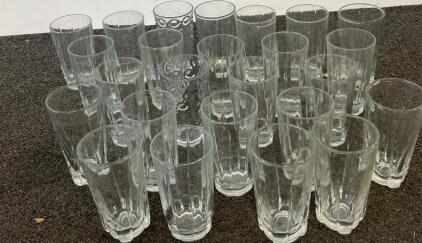 Set Of 24 Clear Fluted Glass Drinking Tumblers, 12-14 Oz Capacity, Stackable Design