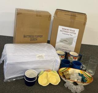 Queen Memory Foam Mattress Topper, 60" x 80", White, Glasses, Mugs & More