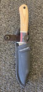 Captain Stag Fixed-Blade Outdoor Knife with Sheath, Laminated Wood Handle, Drop Point Blade