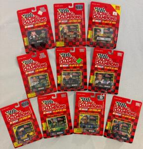 10 Racing Champions 1/64 Die-Cast NASCAR Stock Cars, 1996&ndash;1997 Edition, Carded W/ Stands