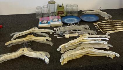 Adams Phone Message Books, Dormeyer Blender, Mason Jars, Plates, & Hangers