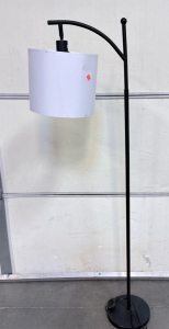 Arc Floor Lamp With Fabric Shade, Black Metal Frame, Foot Switch, Approx. 65-70" Height
