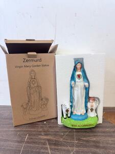 Zermurd Virgin Mary Garden Statue, Our Lady Of Lourdes, Polyresin, 12" Tall With Angel & Lamb
