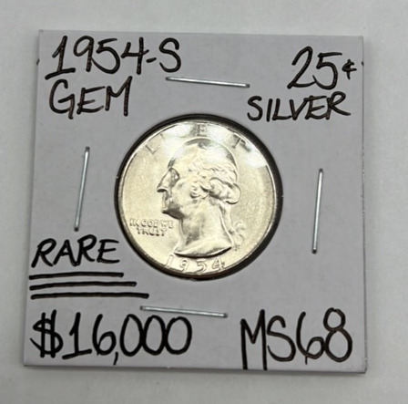 1954-S MS68 Rare Silver Washington Quarter