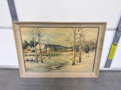 Robert William Wood Signed Winter Landscape Oil Painting, 30.5 x 35.25 Inches