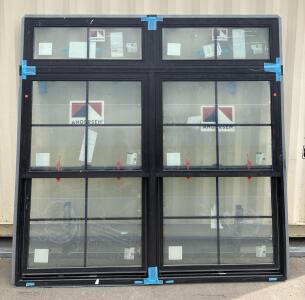 Andersen E-Series Double-Hung Window Assembly with Transom, Black Aluminum Clad, Low-E Glass 83&rdquo;x 83.5&rdquo;