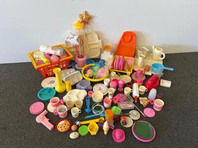 Large Vintage Barbie Mattel Patch Kids Toy Kitchenware & Play Food Lot &ndash; 60+ Mixed Pieces