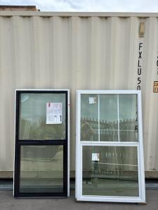 Black & White Vinyl Double-Hung Windows, Double Pane Glass, Approx. 29.5"x59.5" and 39.5"x59.5"