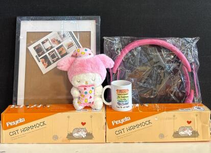 Mixed Lot: Peyela Cat Hammock x2, 16x20 Frame, Pink Thigh Workout, Plush Toy, Mug