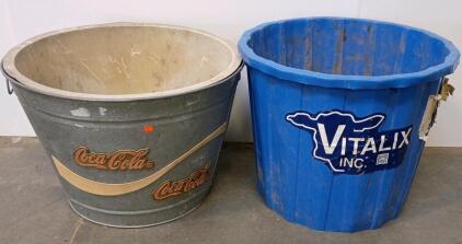Coca-Cola Galvanized Tub & Vitalix Poly Livestock Tub&ndash; Large Utility Containers/ Planters 24"x24"x18"