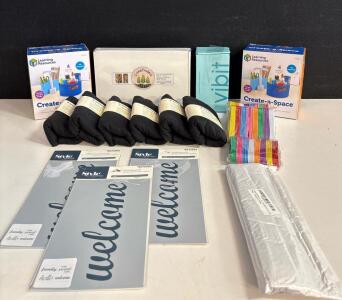Variety Lot: Learning Resources Organizer, Vibit Massager, Bombas Shirts, Puzzle, Stencils, Craft
