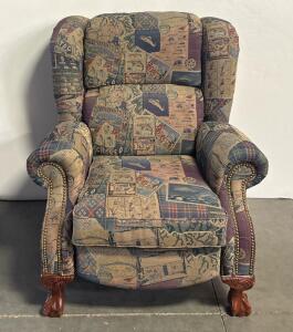 Vintage Wingback Armchair with Cabriole Legs, Multicolor Tapestry Fabric, Nailhead Trim