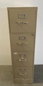 Vertical Metal 4-Drawer Filing Cabinet, Beige, Lockable, 52" x 15" x 22"