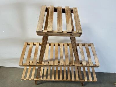 A-frame 3-Tier Wooden Display Shelf, Slatted Plant Stand, Approx. 40"W x 39"H, Natural Finish
