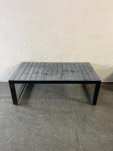 Black Metal Outdoor Coffee Table 43"x22"x16", Slatted Top, Weather-Resistant, Indoor/Outdoor