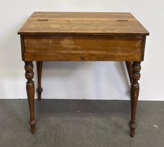 Vintage Colonial Revival Wooden Lift-Top Writing Desk with Cubbies & Turned Legs, 1930s-1950s