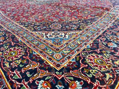 Large Persian Hand-Knotted Wool Rug, Red and Navy, Central Medallion, Approx. 12x9 ft