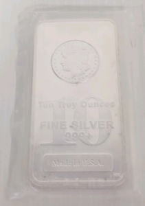 (1) Bar Ten Troy Ounces Fine Silver 999+